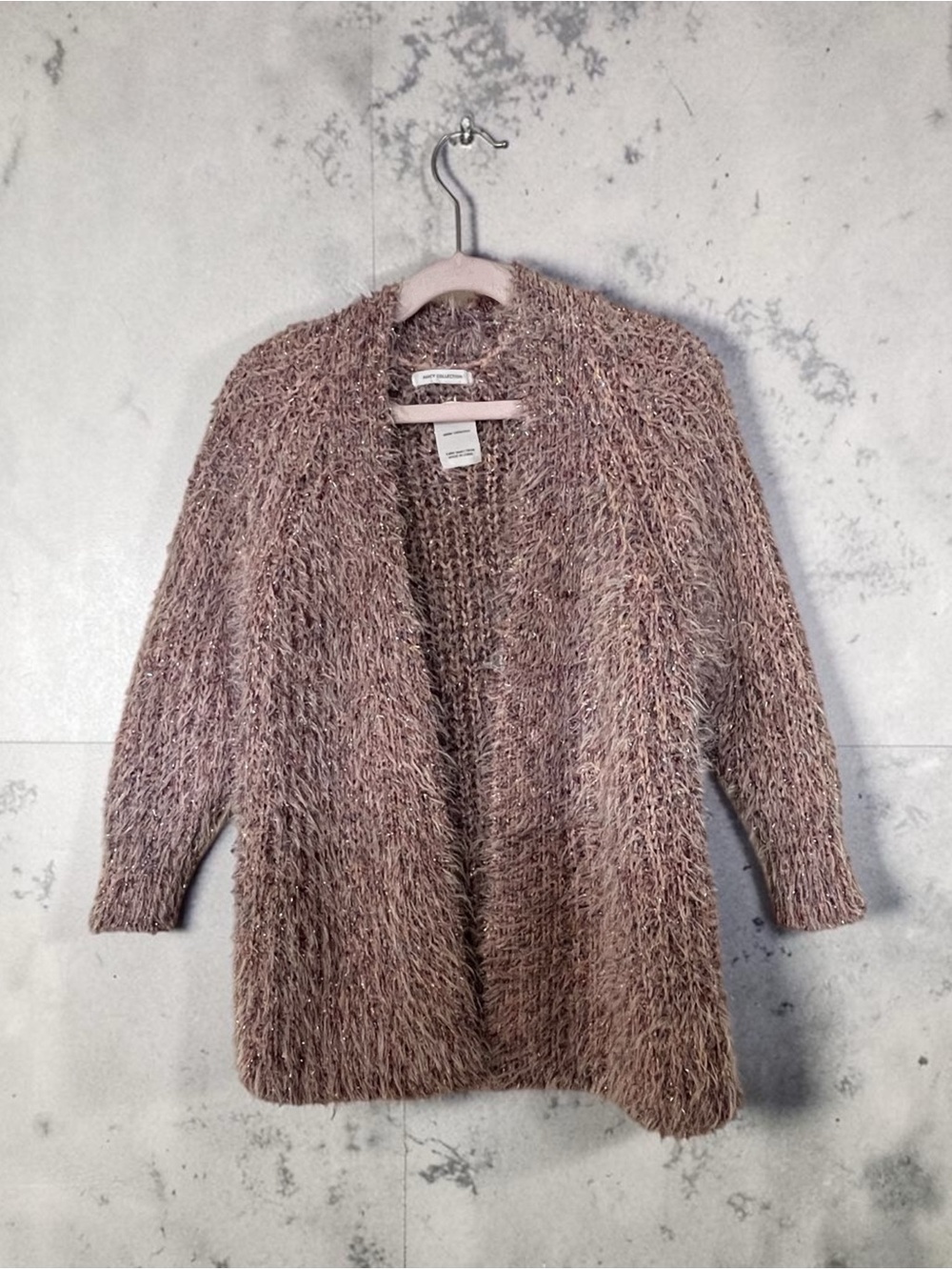 Zara Kids Fuzzy Cardigan 5T Pink Metallic Thread Open Front Sweate
